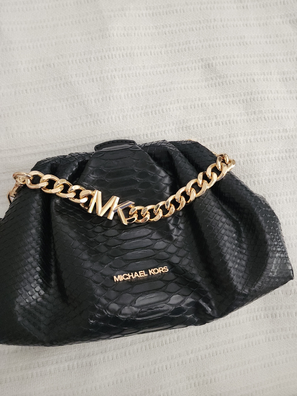 Like New Michael Kors Black Snake-Embossed Crossbody/hand bag